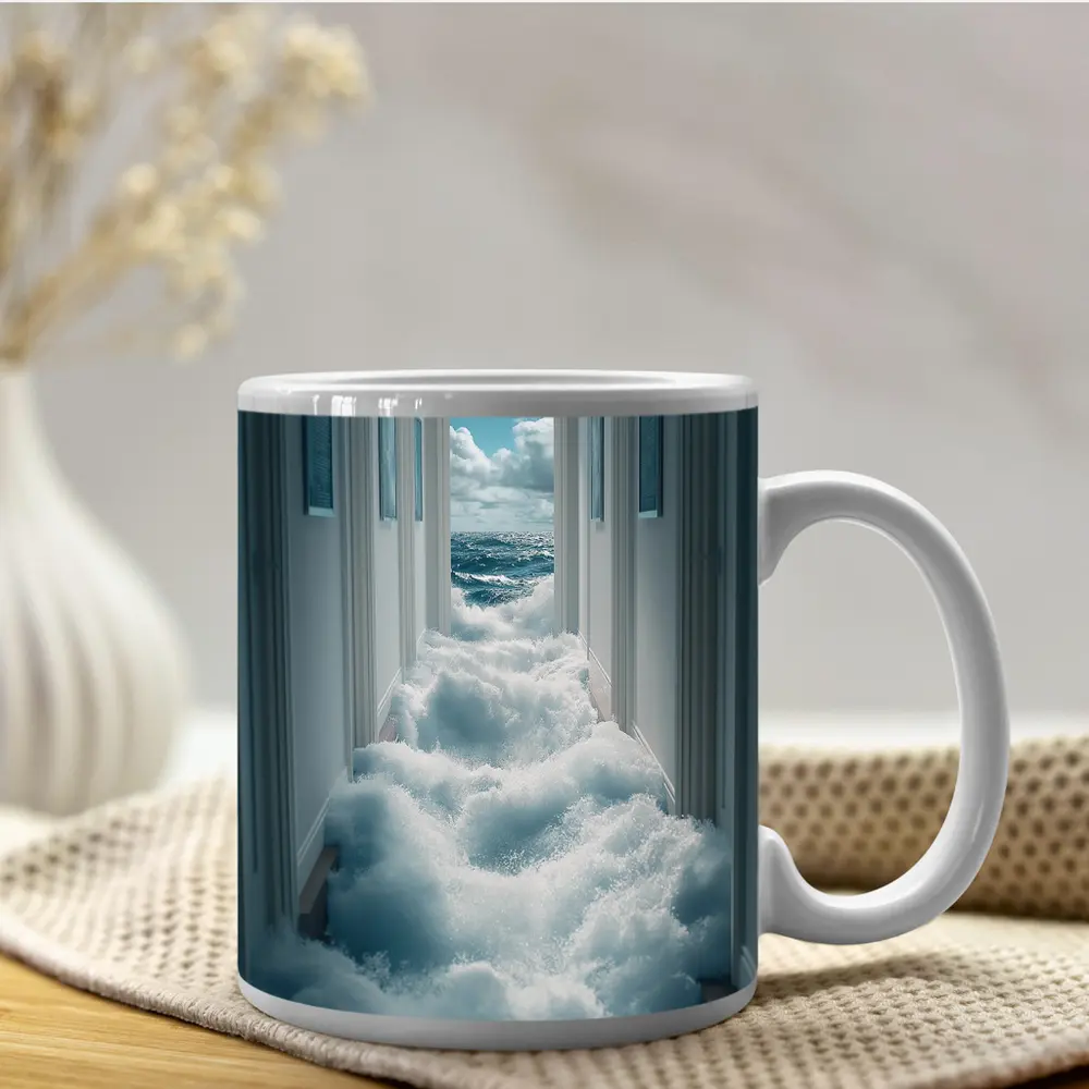 Ocean Waves Flooding Indoor Hallway Surreal – Mugs