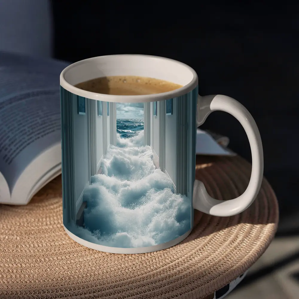Ocean Waves Flooding Indoor Hallway Surreal – Mugs