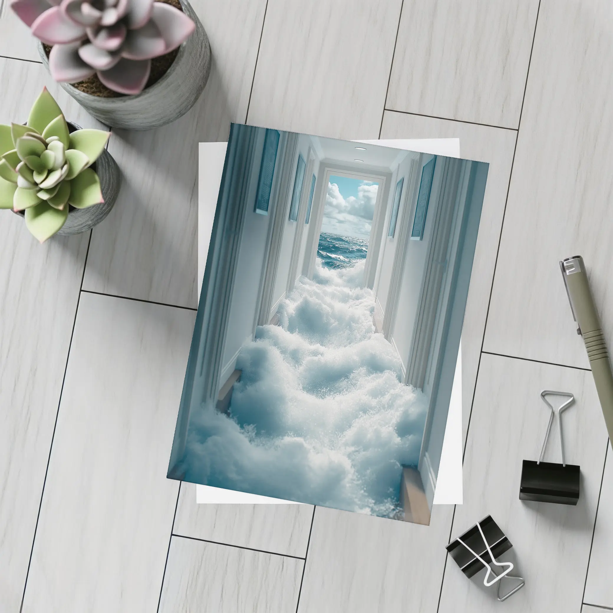 Ocean Waves Flooding Indoor Hallway Surreal – Postcards
