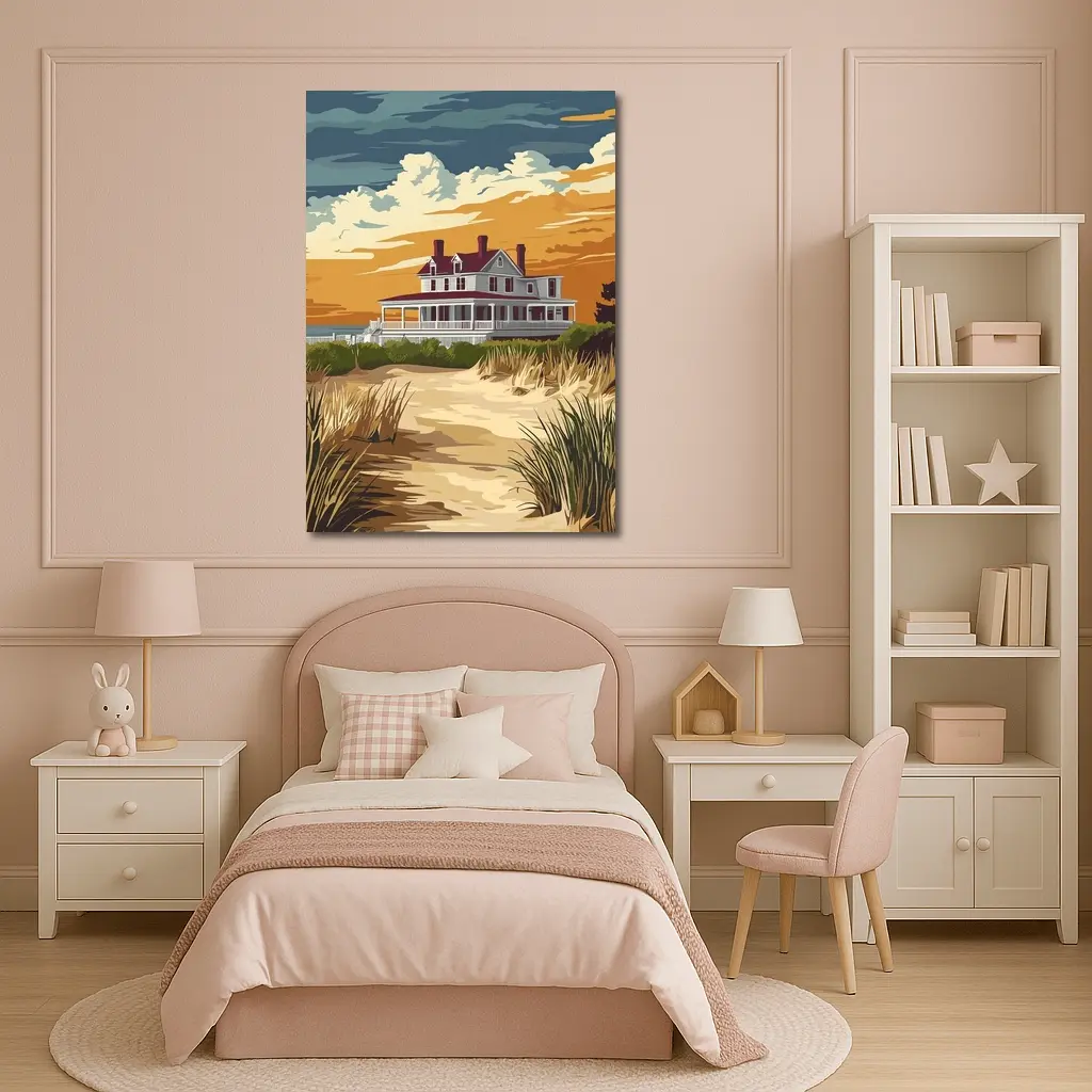 Beach House Sand Dunes Golden Sky Art – Wall Art