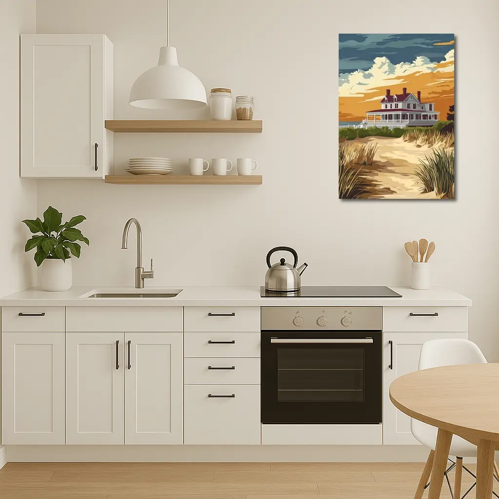 Beach House Sand Dunes Golden Sky Art – Wall Art