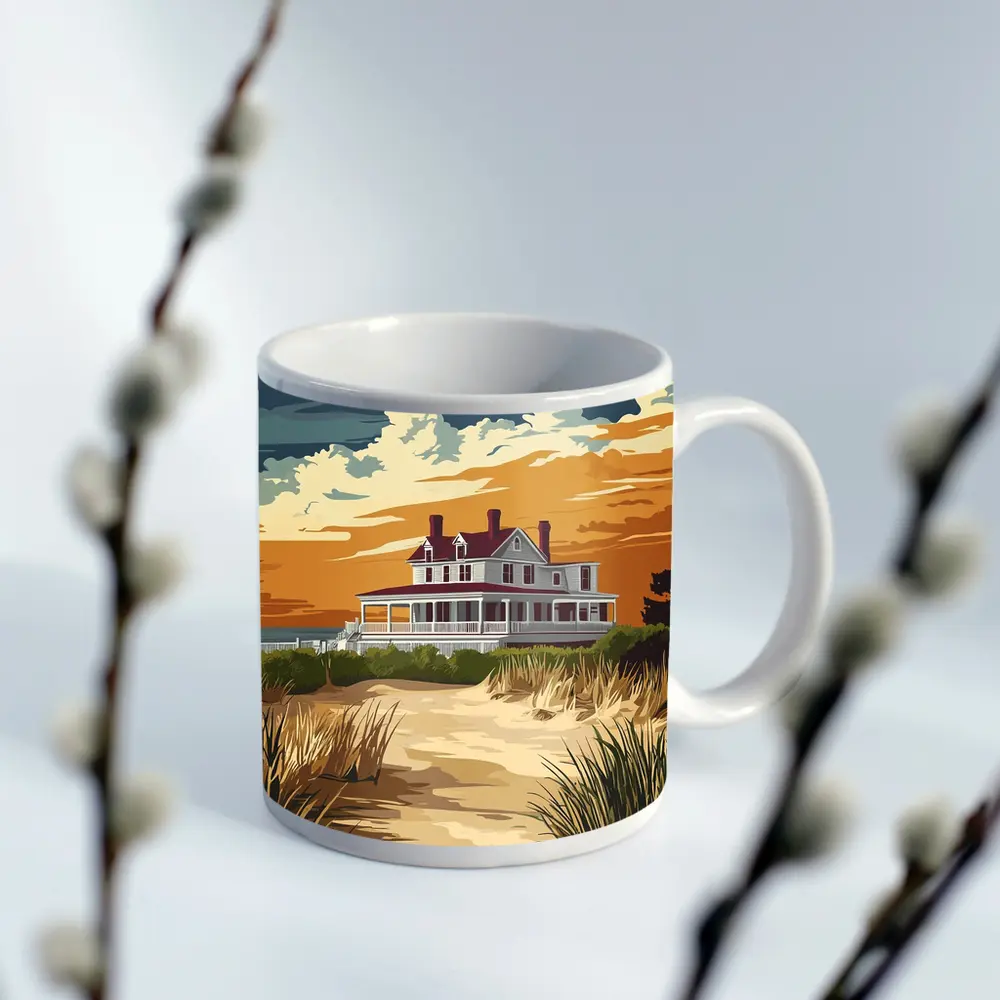 Beach House Sand Dunes Golden Sky Art – Mugs