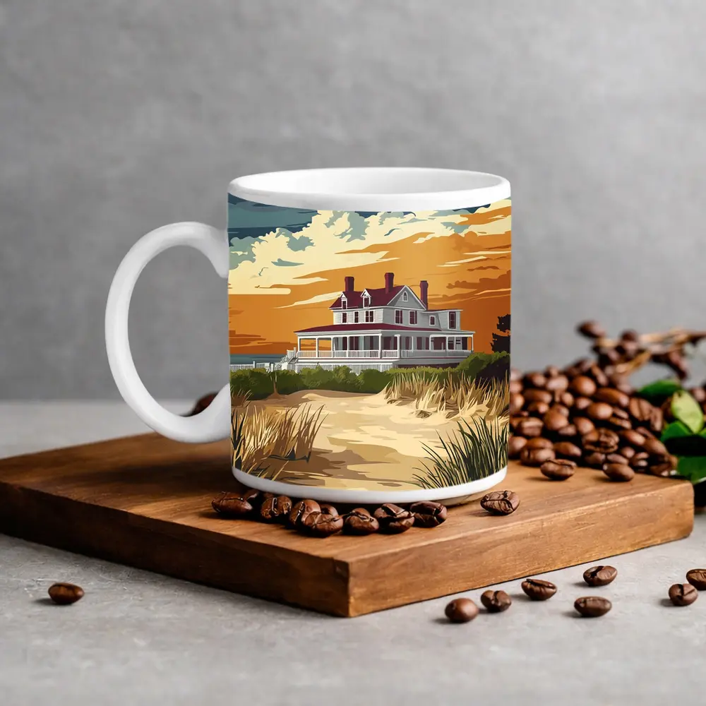 Beach House Sand Dunes Golden Sky Art – Mugs