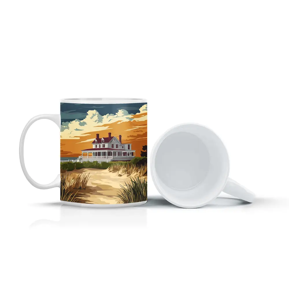 Beach House Sand Dunes Golden Sky Art – Mugs