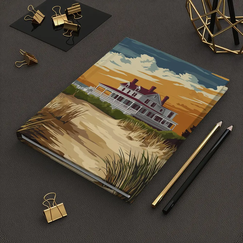 Beach House Sand Dunes Golden Sky Art – Notebooks