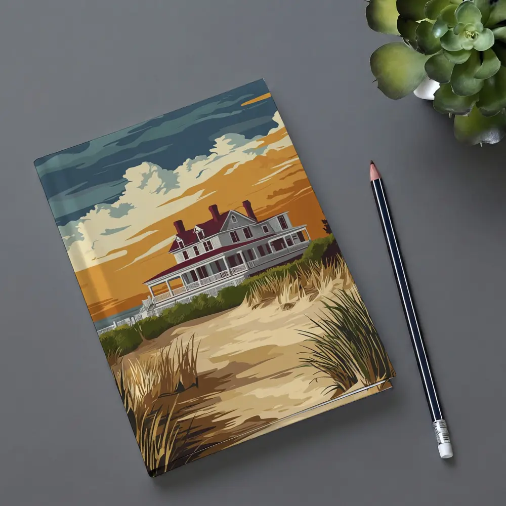 Beach House Sand Dunes Golden Sky Art – Notebooks