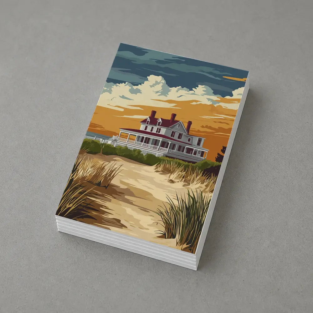 Beach House Sand Dunes Golden Sky Art – Postcards