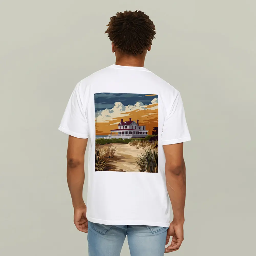 Beach House Sand Dunes Golden Sky Art – T-Shirts