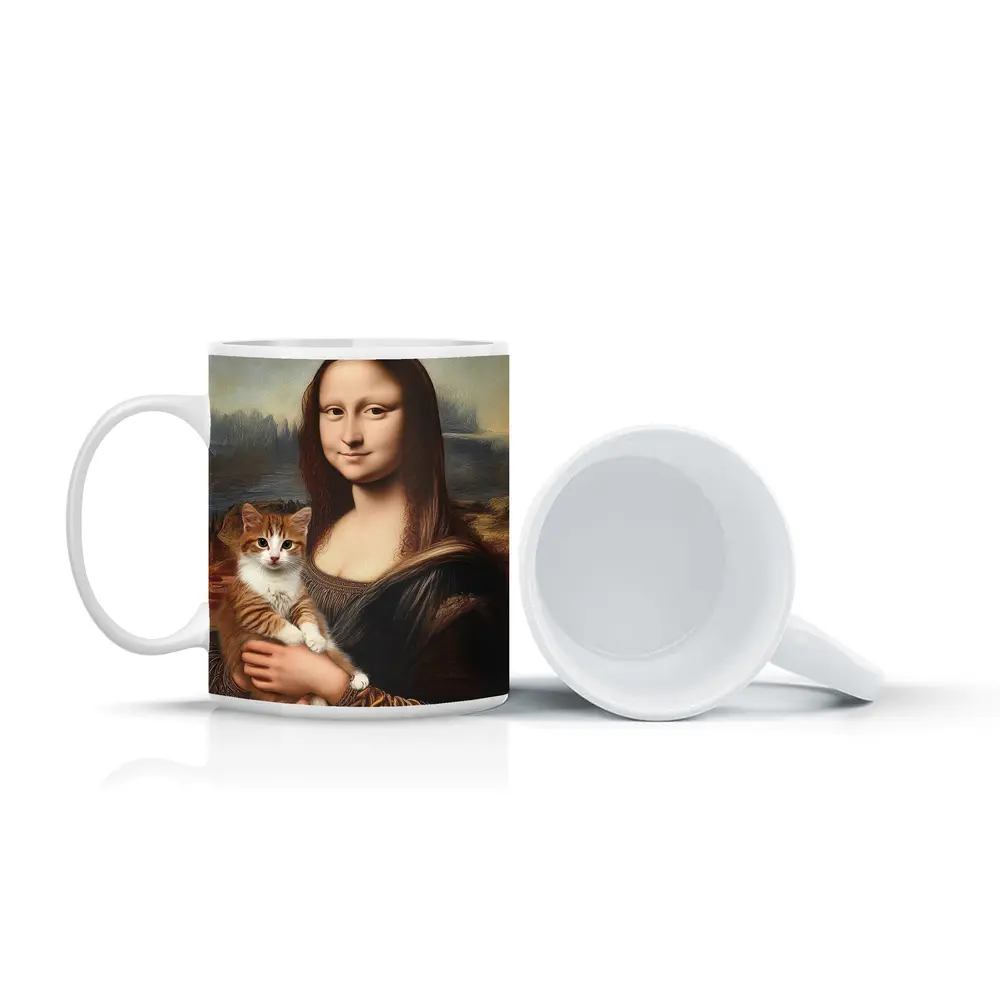 Mona Lisa Holding Orange Tabby Cat – Mugs