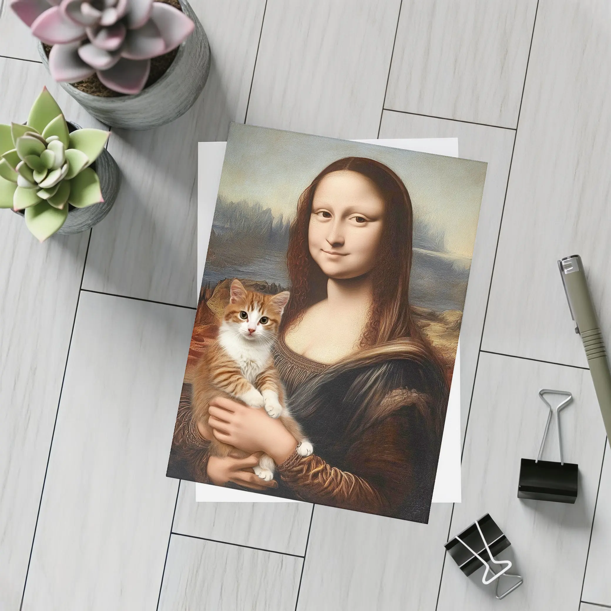 Mona Lisa Holding Orange Tabby Cat – Postcards