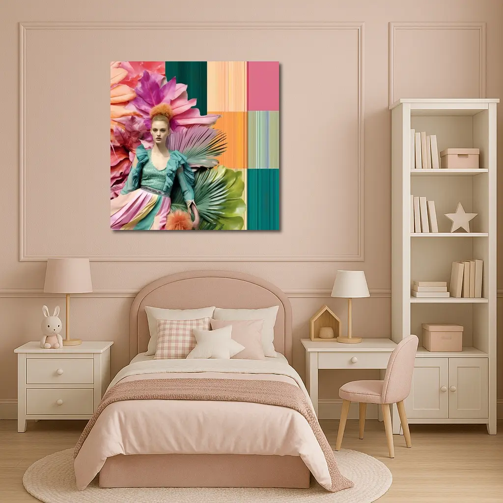 Fashion Woman Tropical Floral Colorful Art – Wall Art