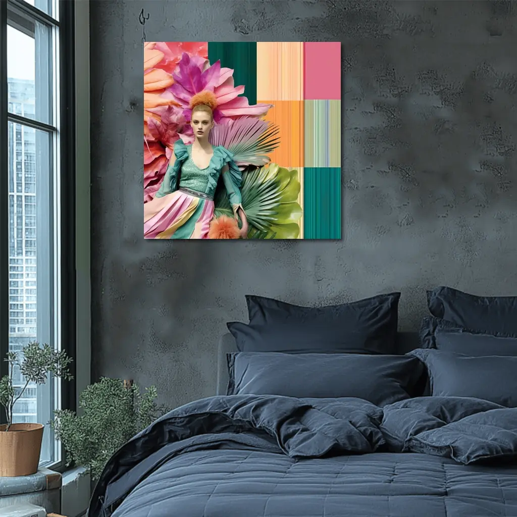 Fashion Woman Tropical Floral Colorful Art – Wall Art