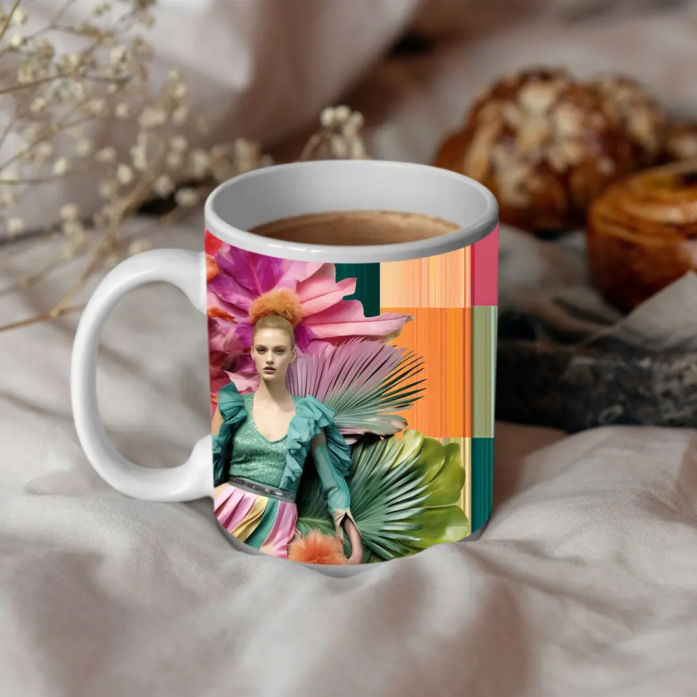Fashion Woman Tropical Floral Colorful Art – Mugs