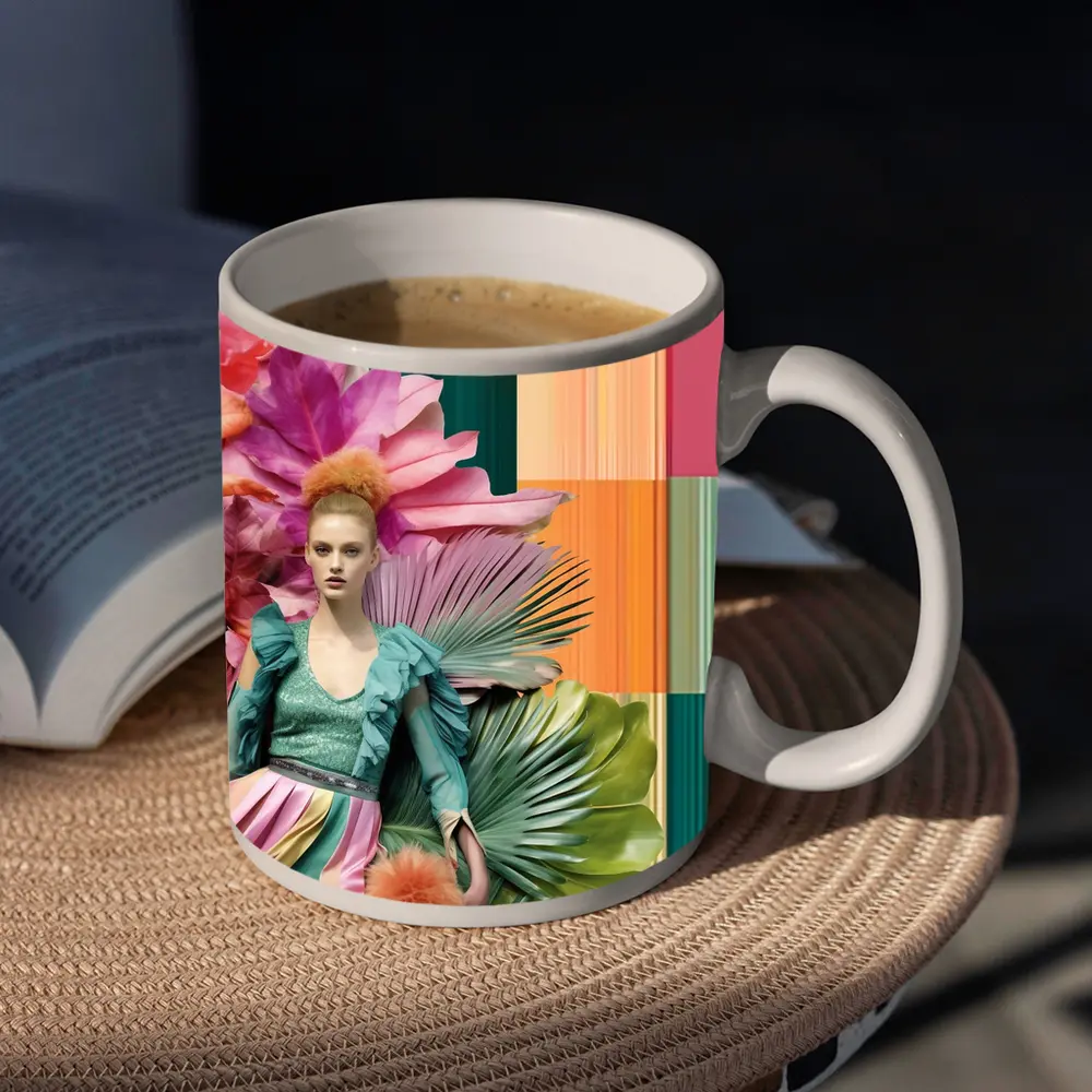 Fashion Woman Tropical Floral Colorful Art – Mugs