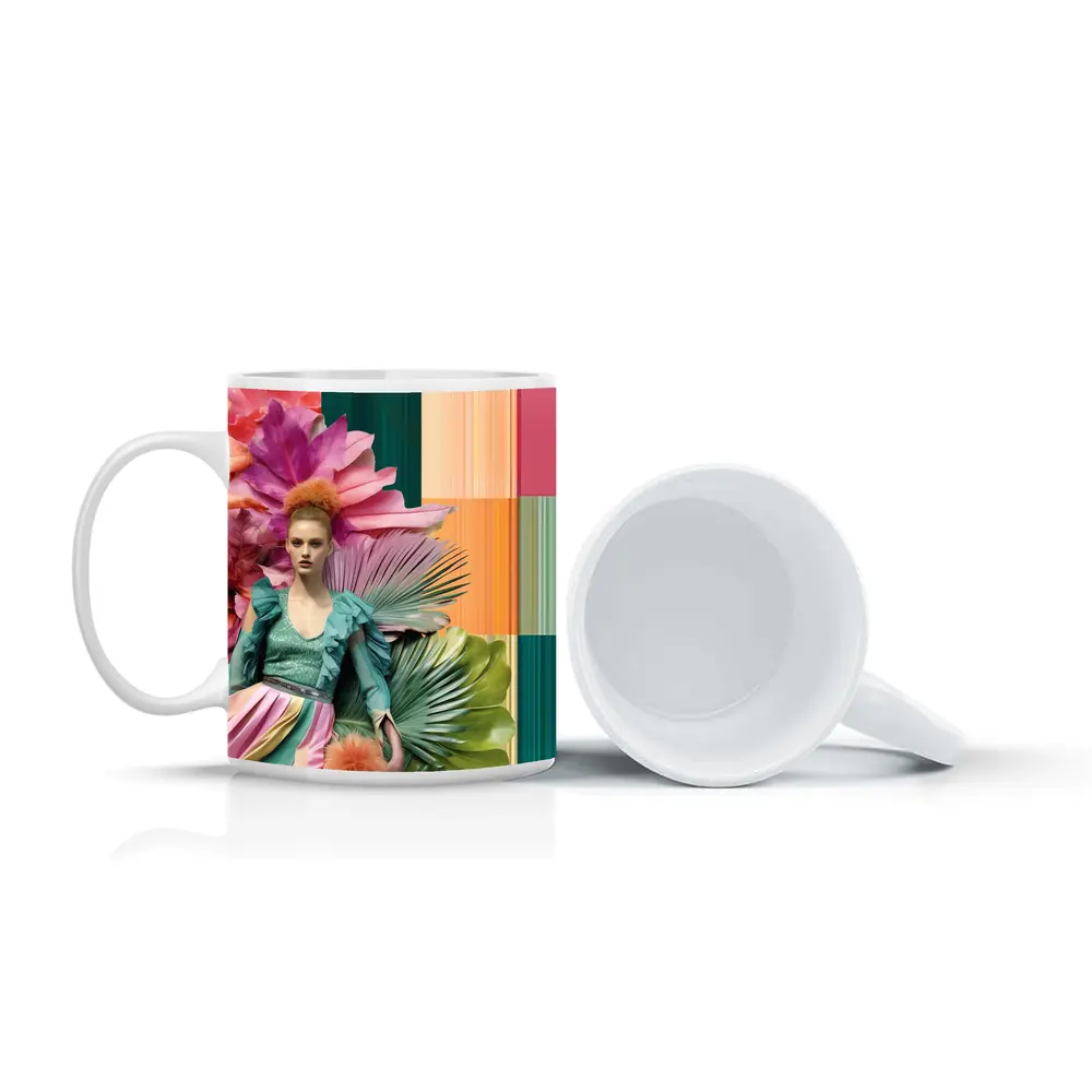Fashion Woman Tropical Floral Colorful Art – Mugs