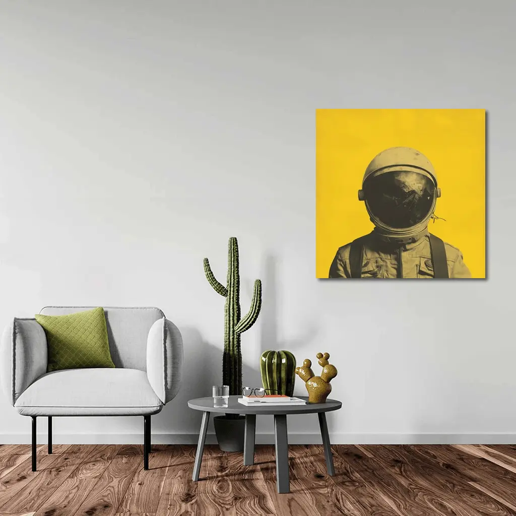 Retro Astronaut Portrait Yellow Background Art – Wall Art