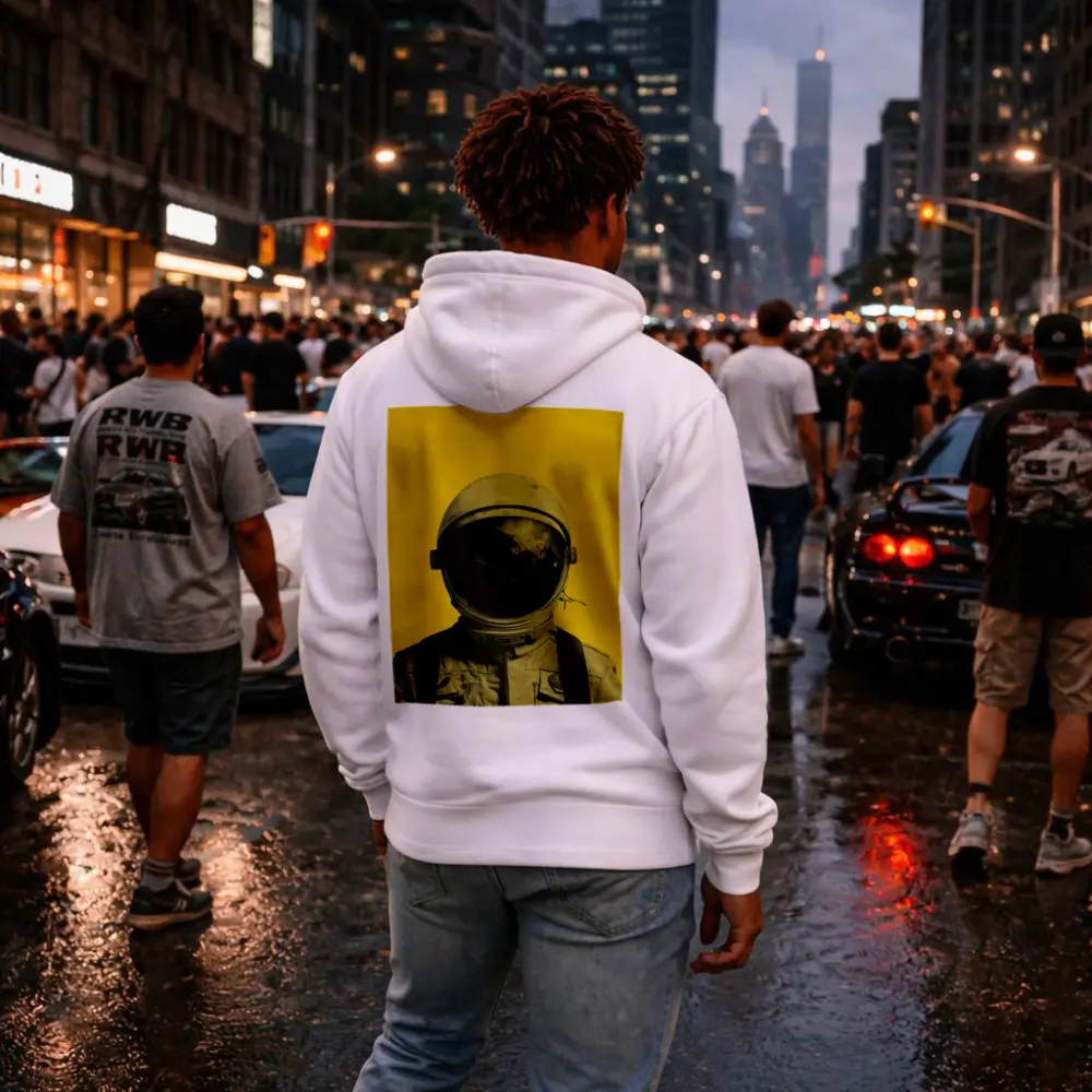 Retro Astronaut Portrait Yellow Background Art – Hoodies