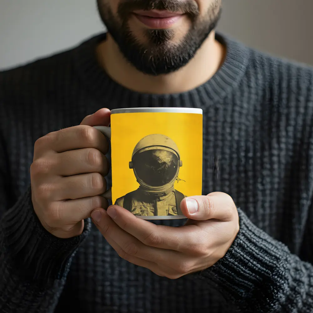 Retro Astronaut Portrait Yellow Background Art – Mugs