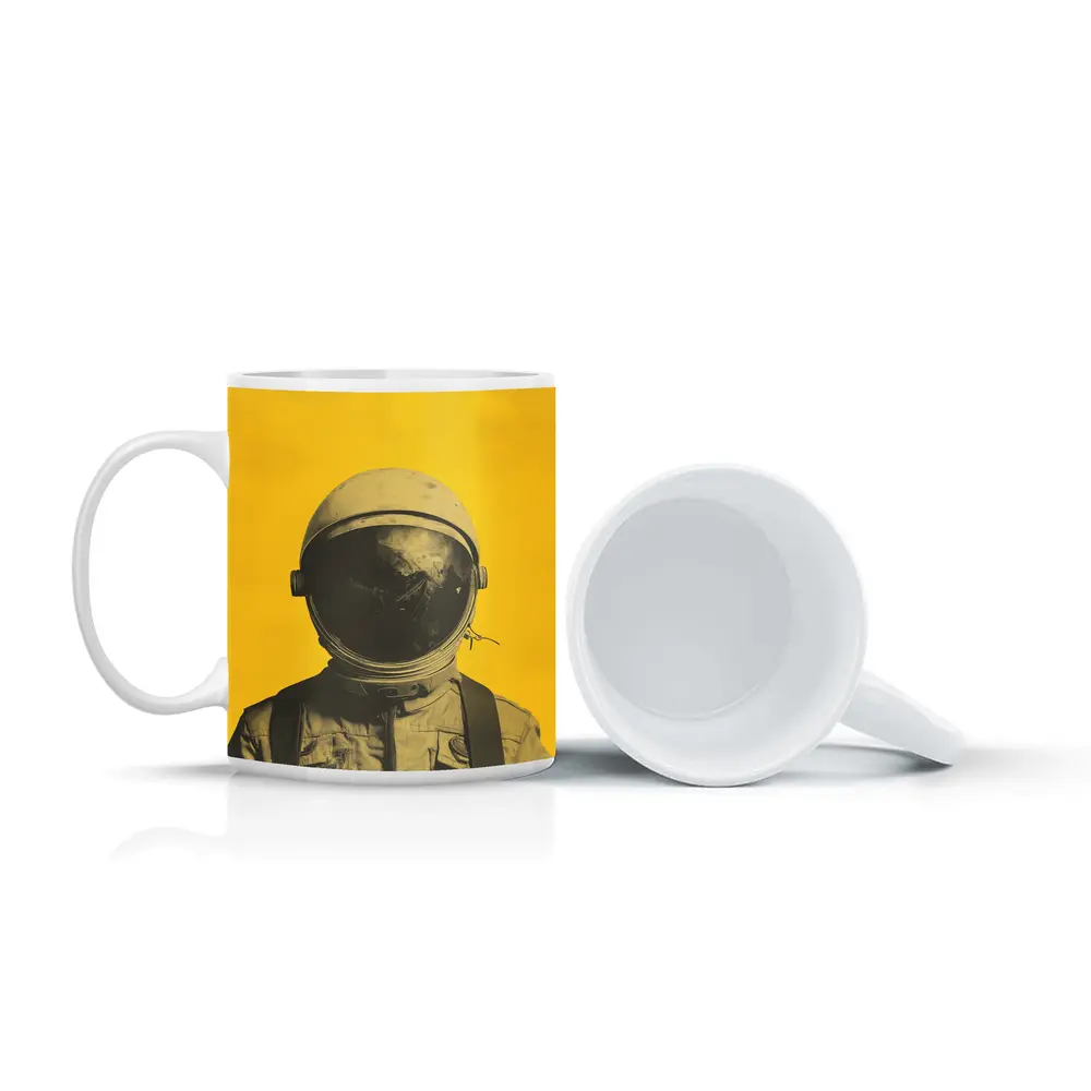 Retro Astronaut Portrait Yellow Background Art – Mugs