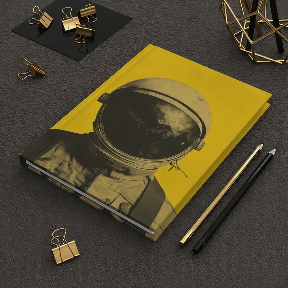 Retro Astronaut Portrait Yellow Background Art – Notebooks