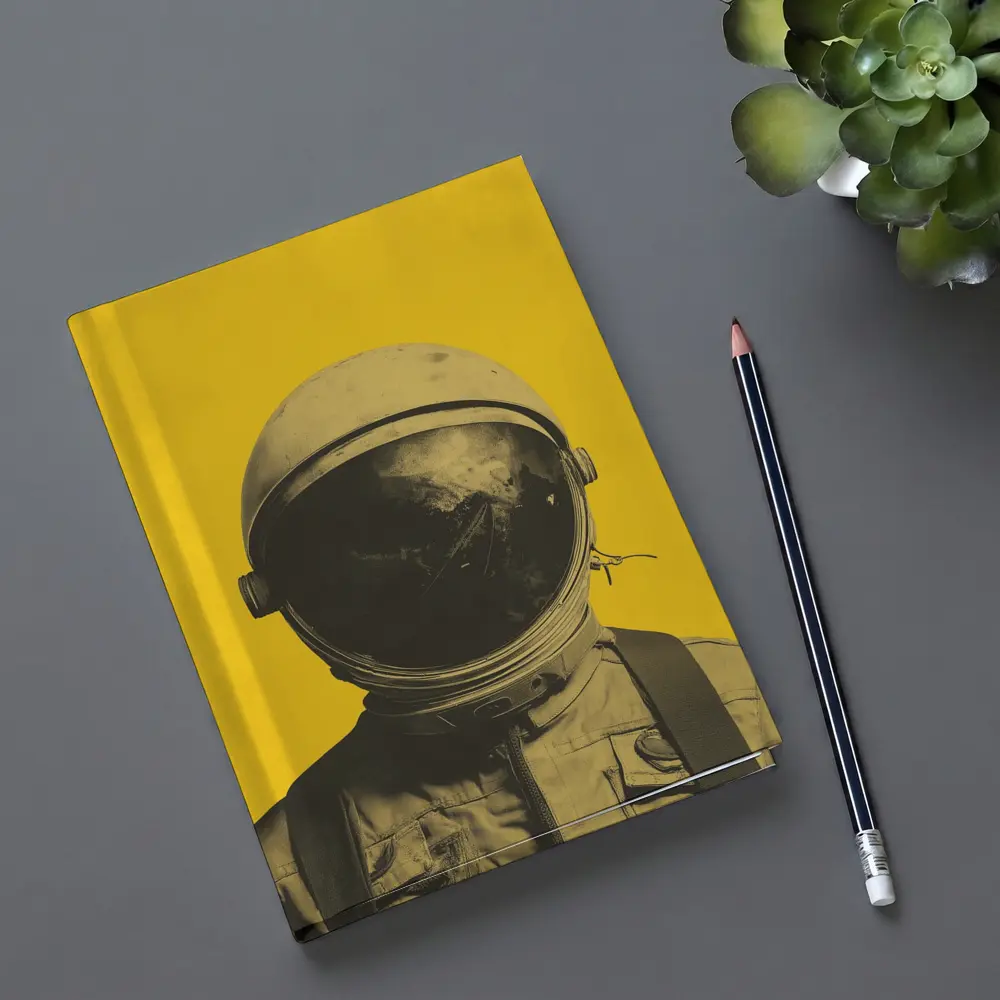 Retro Astronaut Portrait Yellow Background Art – Notebooks