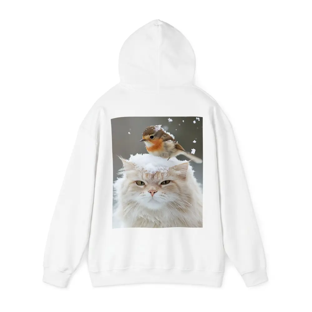 Fluffy White Cat Bird Snow Winter Scene – Hoodies