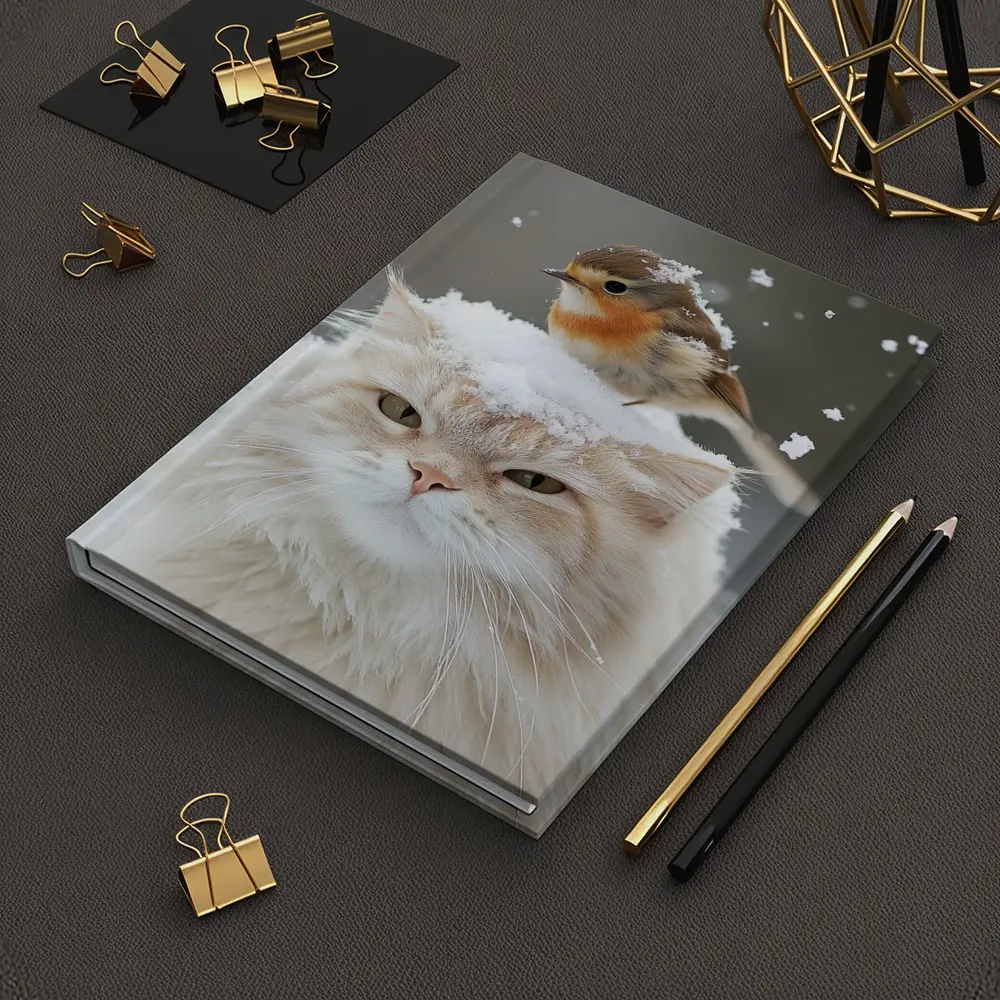 Fluffy White Cat Bird Snow Winter Scene – Notebooks