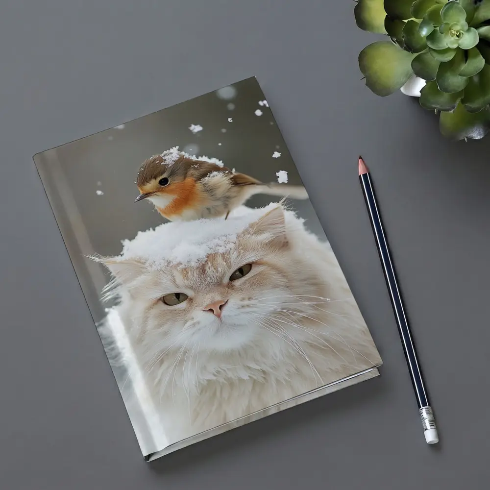 Fluffy White Cat Bird Snow Winter Scene – Notebooks