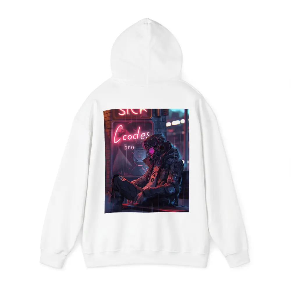 Cyberpunk Hacker Neon Rain Street Night – Hoodies