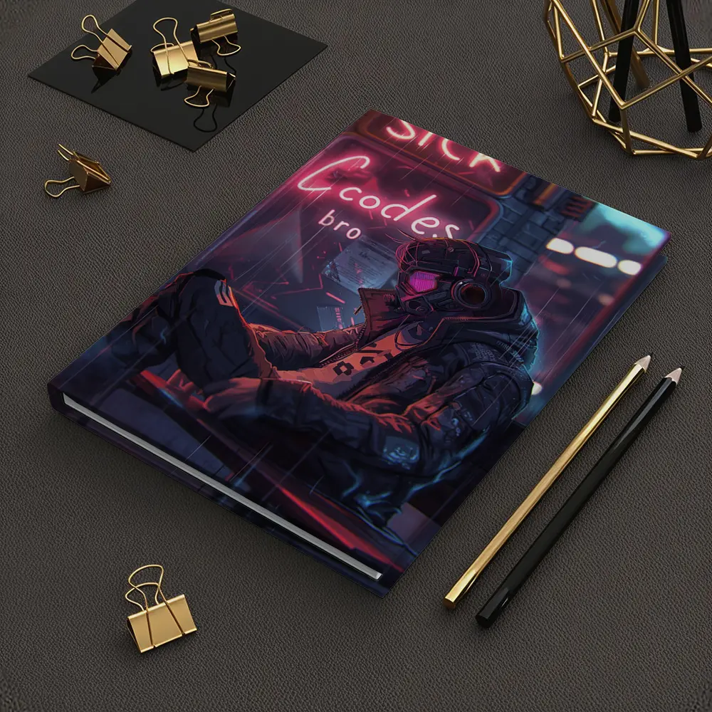 Cyberpunk Hacker Neon Rain Street Night – Notebooks