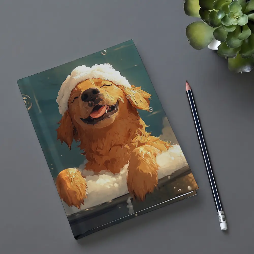 Happy Golden Retriever Bubble Bath Cartoon – Notebooks