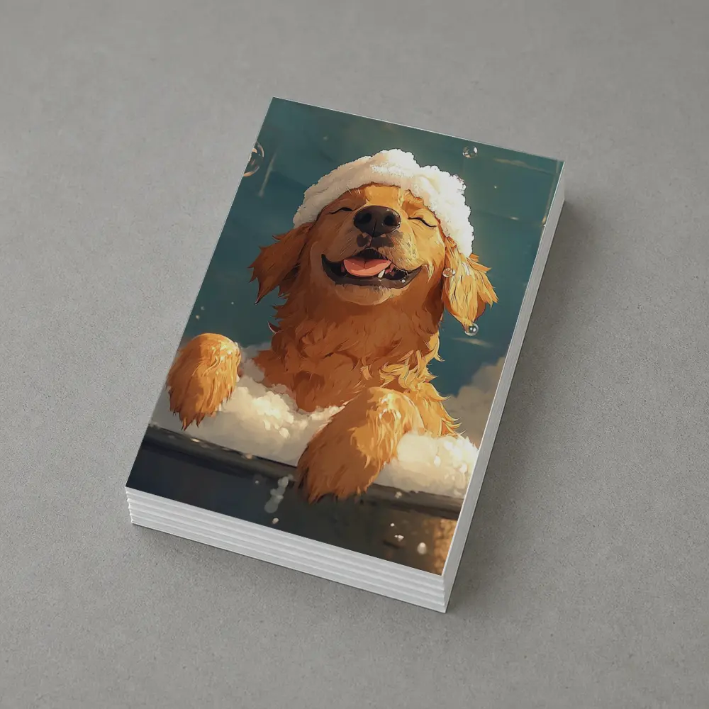 Happy Golden Retriever Bubble Bath Cartoon – Postcards