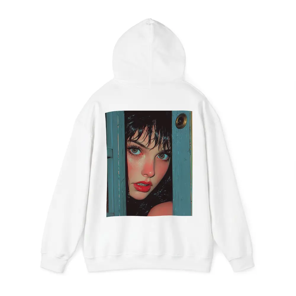 Woman Peeking Through Teal Door Pop Art – Hoodies