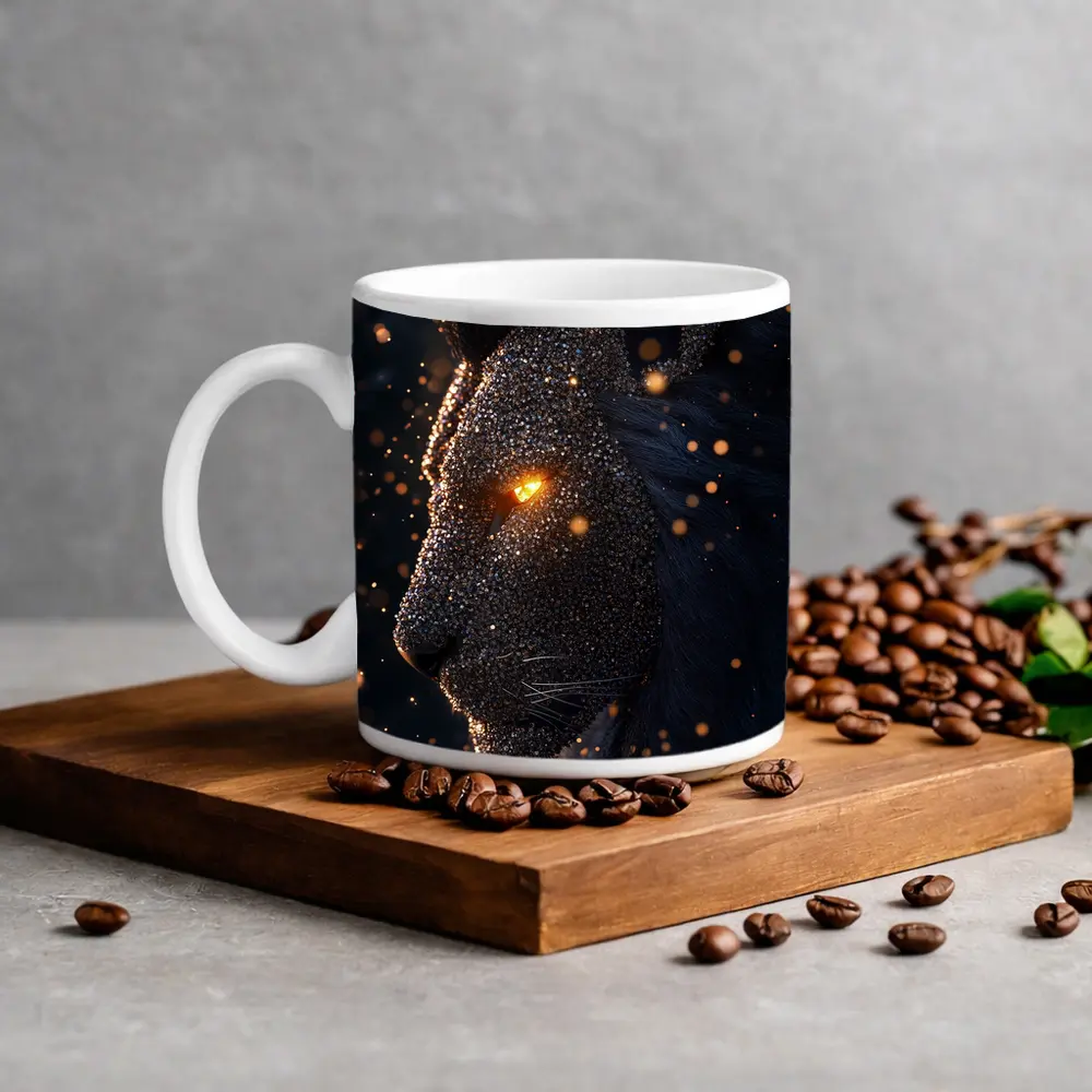 Dark Cosmic Lion Glowing Eyes Night – Mugs