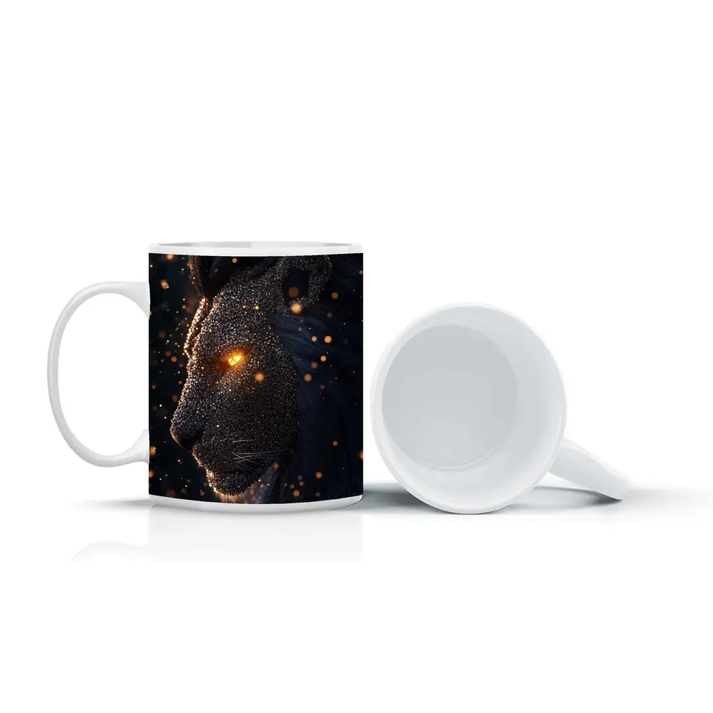 Dark Cosmic Lion Glowing Eyes Night – Mugs
