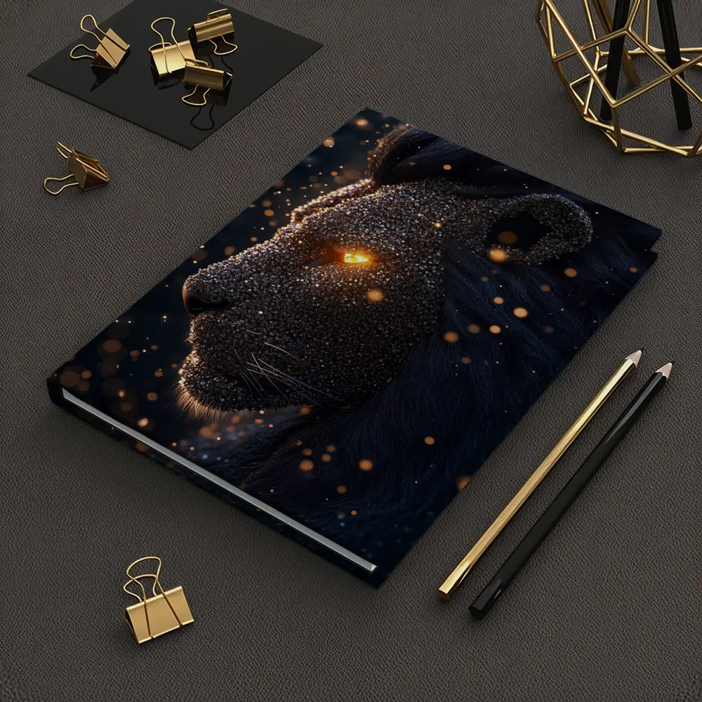 Dark Cosmic Lion Glowing Eyes Night – Notebooks