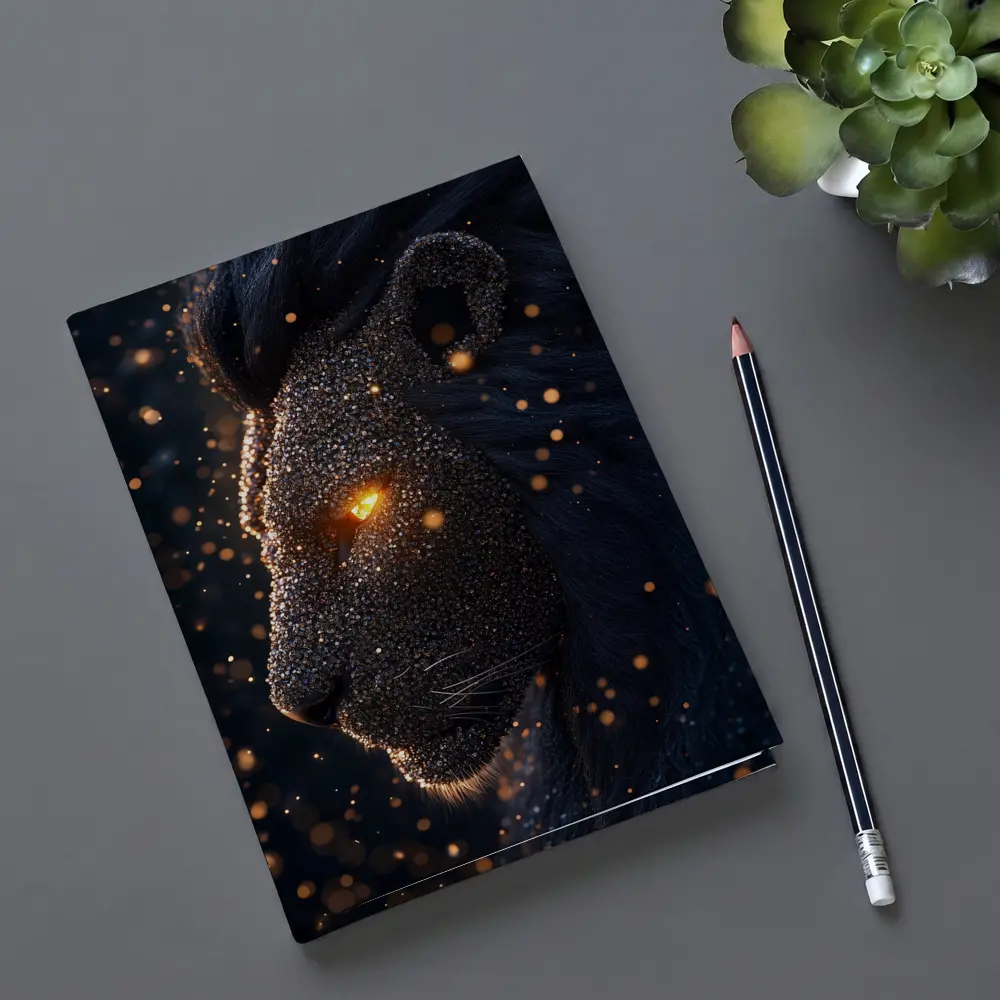 Dark Cosmic Lion Glowing Eyes Night – Notebooks