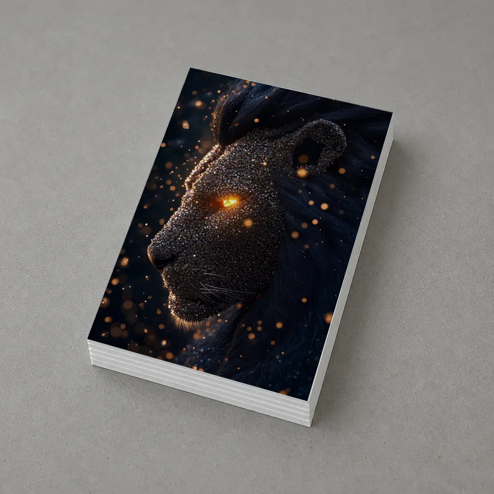 Dark Cosmic Lion Glowing Eyes Night – Postcards