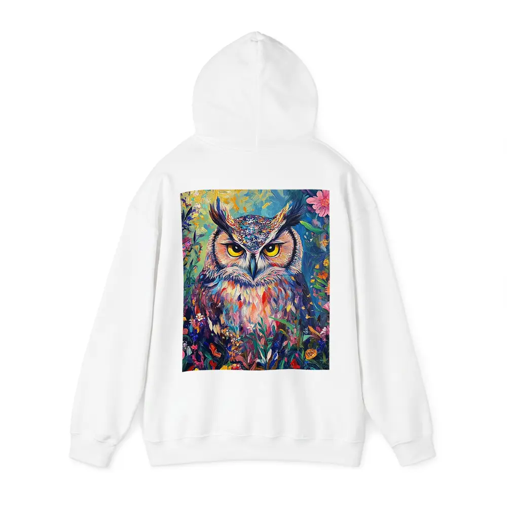 Great Horned Owl Colorful Wildflower Garden Painting – Hoodies