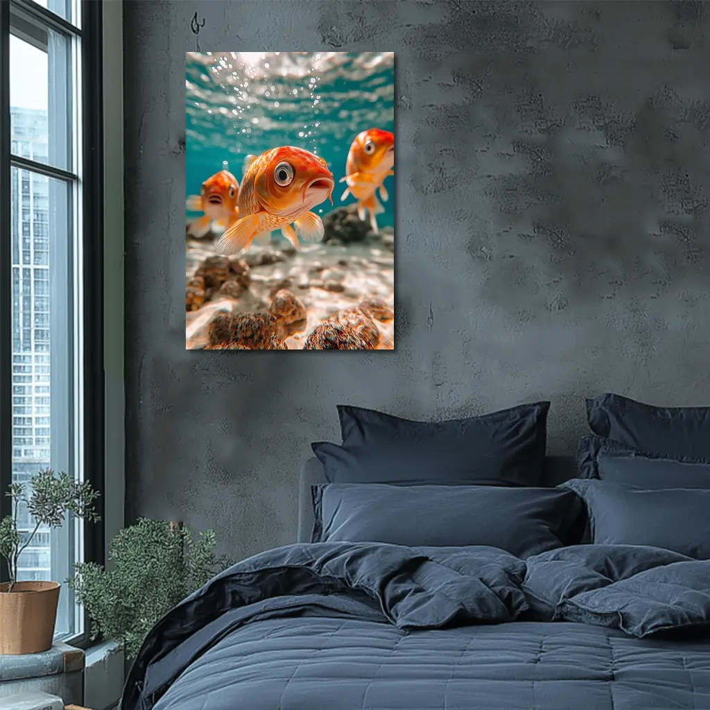Goldfish Swimming Underwater Sandy Ocean Floor – Wall Art