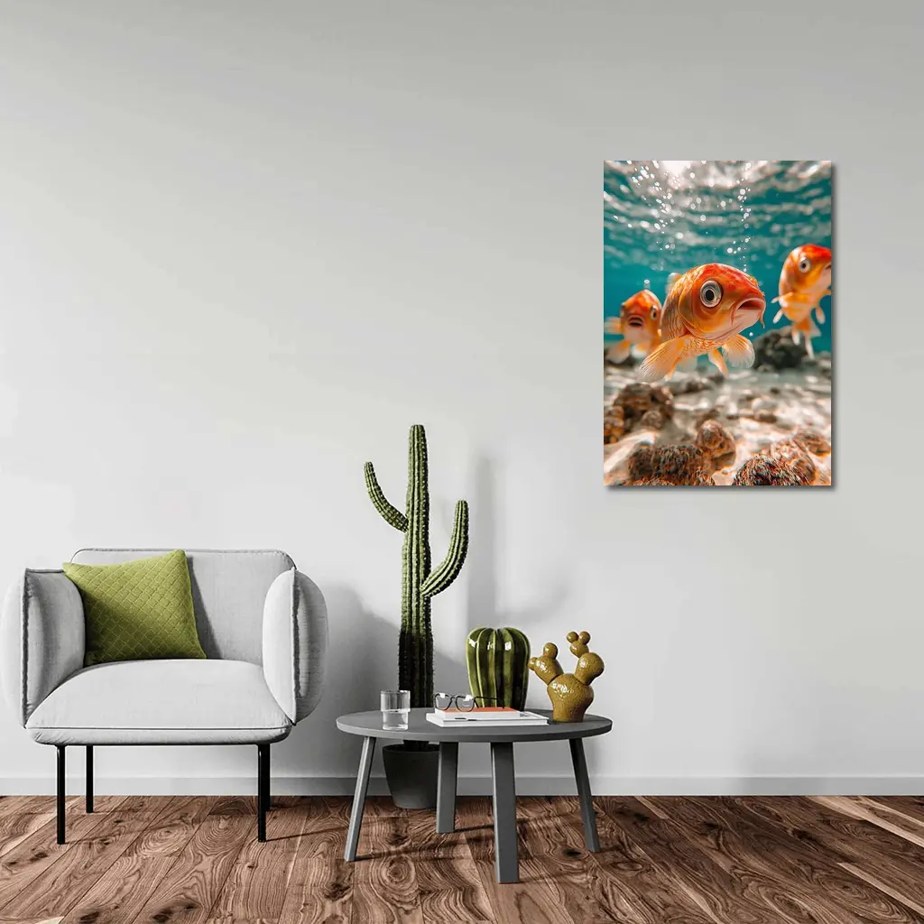 Goldfish Swimming Underwater Sandy Ocean Floor – Wall Art