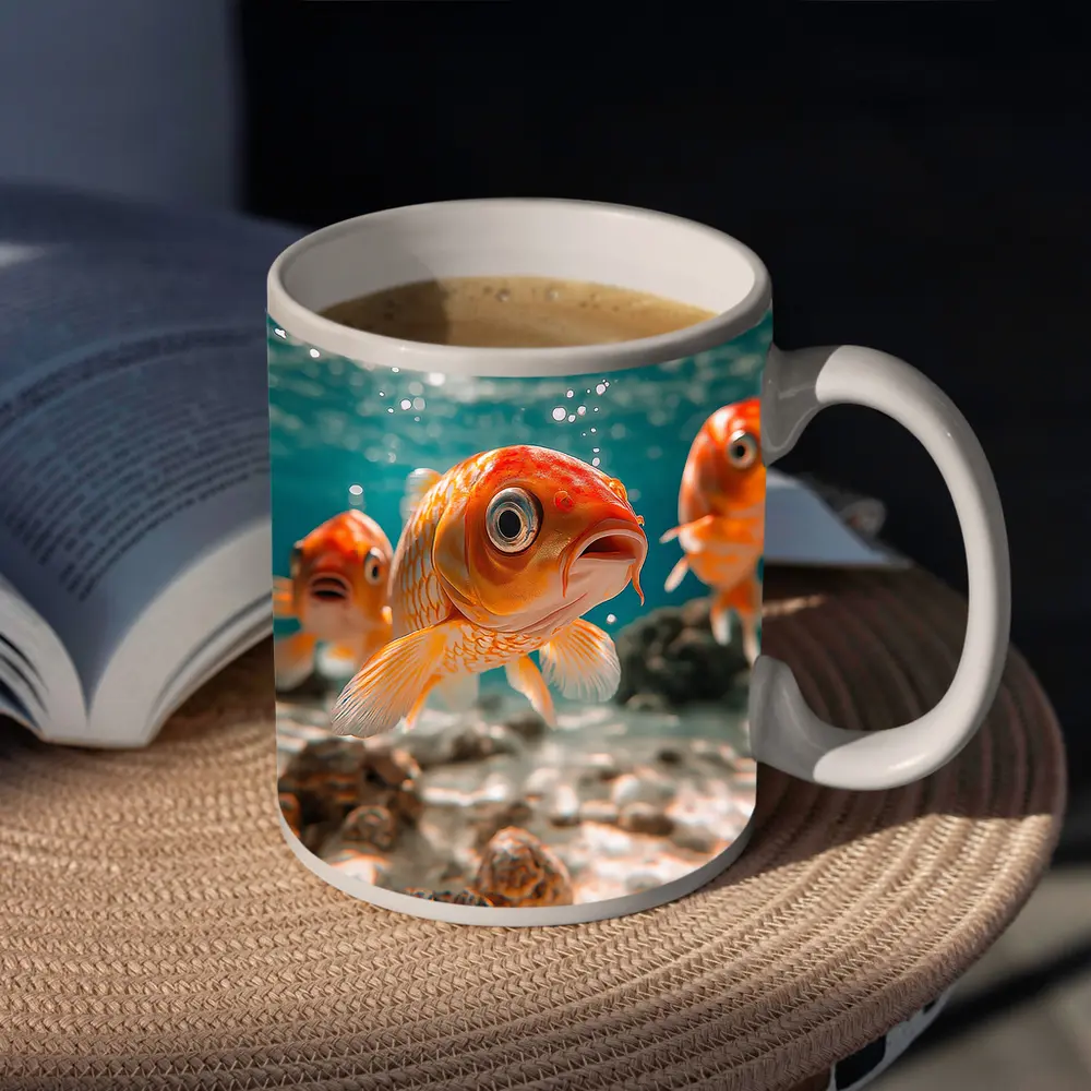 Goldfish Swimming Underwater Sandy Ocean Floor – Mugs