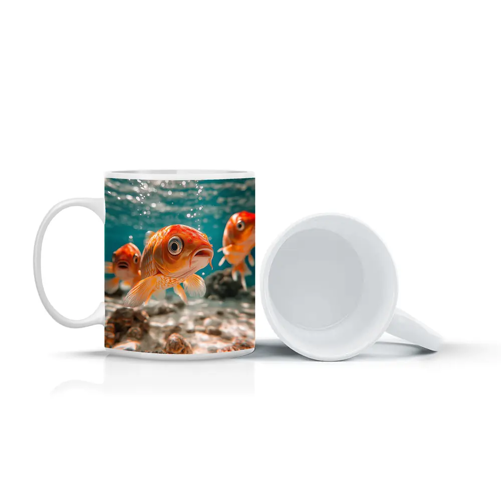 Goldfish Swimming Underwater Sandy Ocean Floor – Mugs