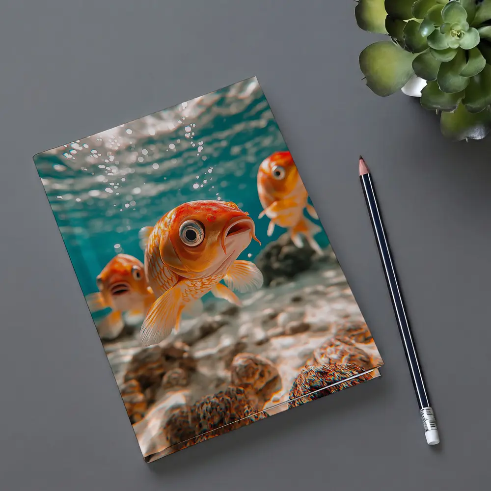 Goldfish Swimming Underwater Sandy Ocean Floor – Notebooks