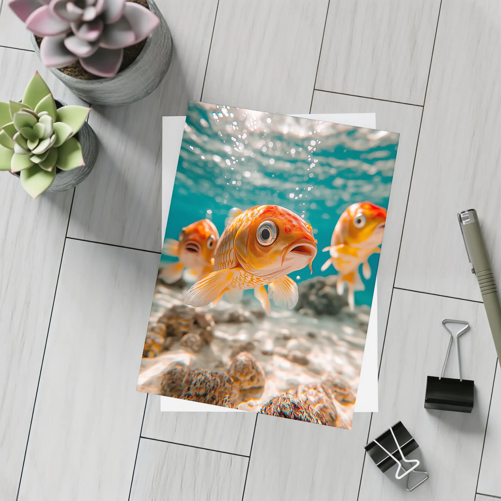 Goldfish Swimming Underwater Sandy Ocean Floor – Postcards