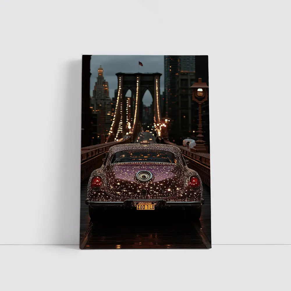 Glittering Classic Car Brooklyn Bridge Night – Wall Art