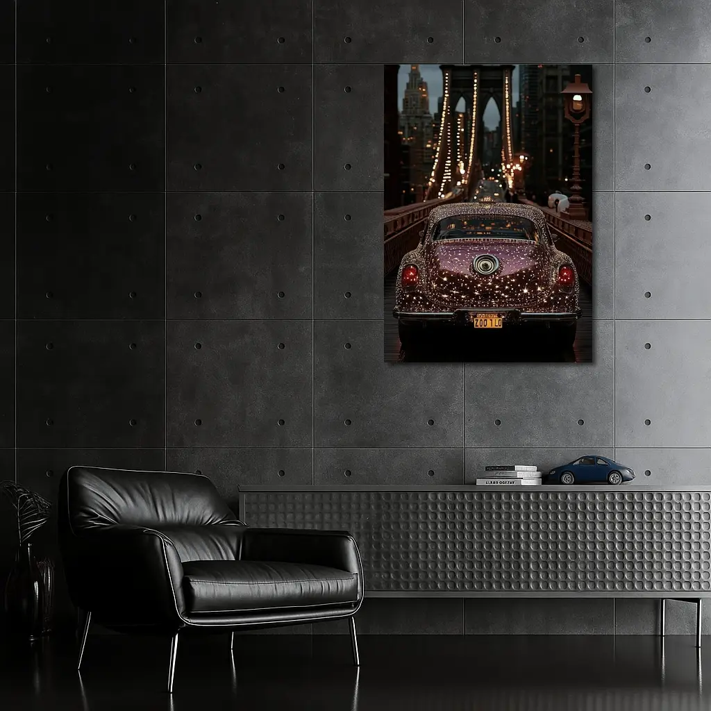 Glittering Classic Car Brooklyn Bridge Night – Wall Art