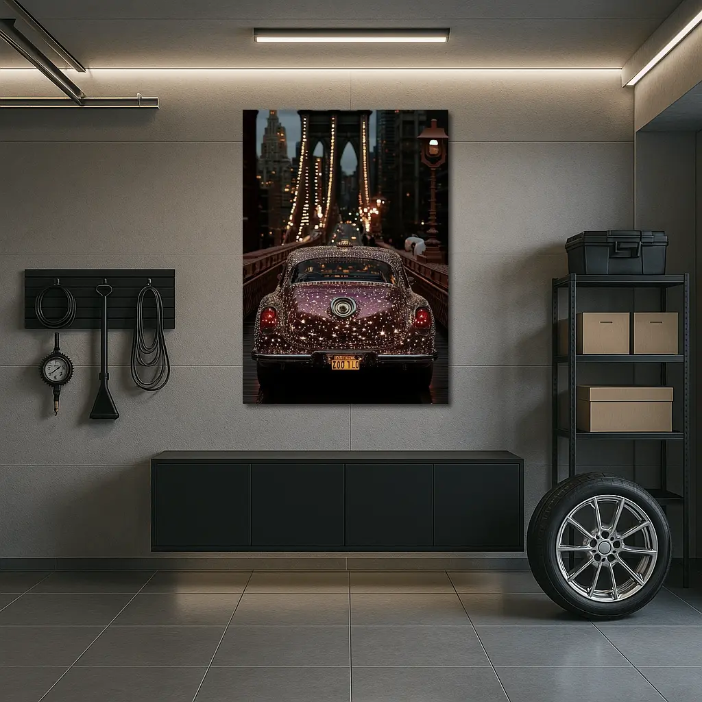 Glittering Classic Car Brooklyn Bridge Night – Wall Art