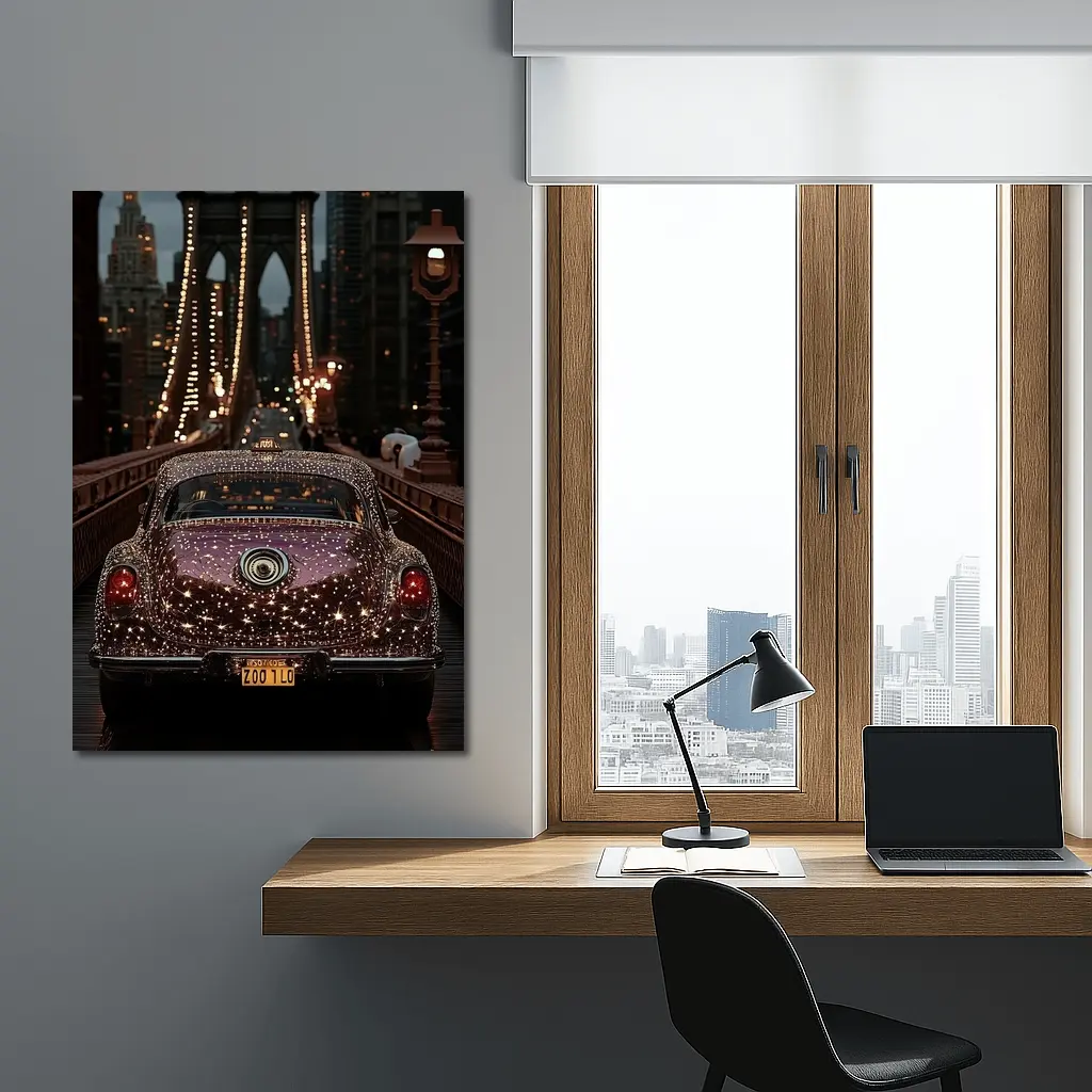 Glittering Classic Car Brooklyn Bridge Night – Wall Art