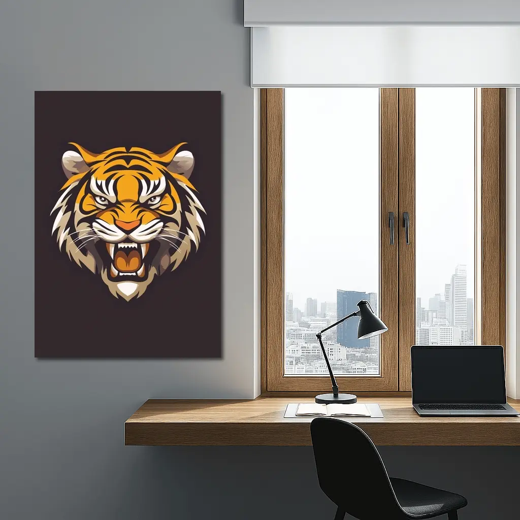 Roaring Tiger Head Illustration Dark Background – Wall Art